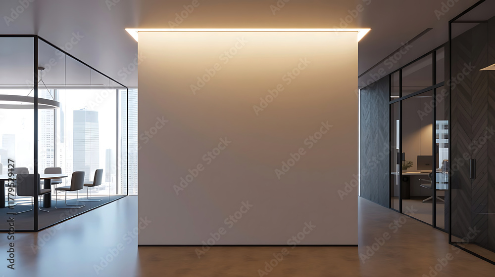 Fototapeta premium Modern Office Space with Meeting Room and Private Office in Minimalist Design Style