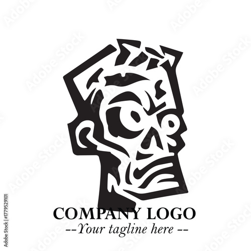 Head of Zombie Logo Symbol in Black on the White Background with Horror Minimal Vector Design