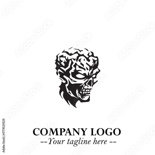 Head of Zombie Logo Symbol in Black on the White Background with Horror Minimal Vector Design