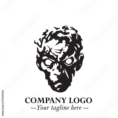 Head of Zombie Logo Symbol in Black on the White Background with Horror Minimal Vector Design