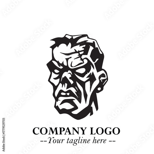 Head of Zombie Logo Symbol in Black on the White Background with Horror Minimal Vector Design
