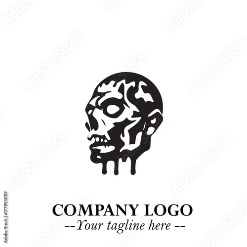Head of Zombie Logo Symbol in Black on the White Background with Horror Minimal Vector Design