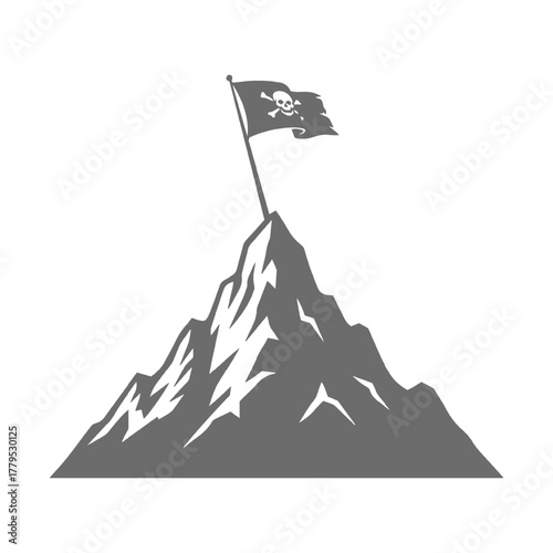 Pirate Flag with Skull and Crossbones on Grassy Hill