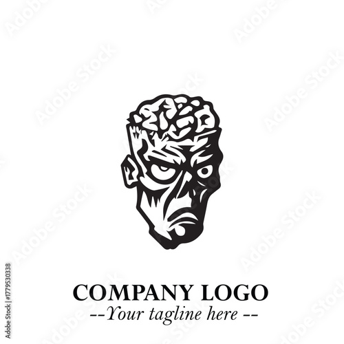 Head of Zombie Logo Symbol in Black on the White Background with Horror Minimal Vector Design