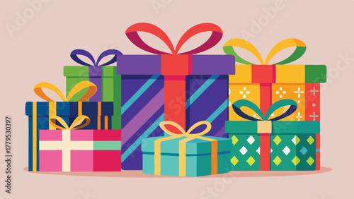 Assortment of vibrant wrapped gifts illustration, Festive celebration of special moments