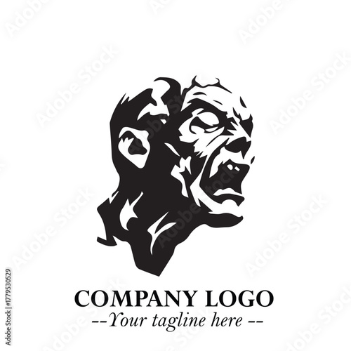 Head of Zombie Logo Symbol in Black on the White Background with Horror Minimal Vector Design