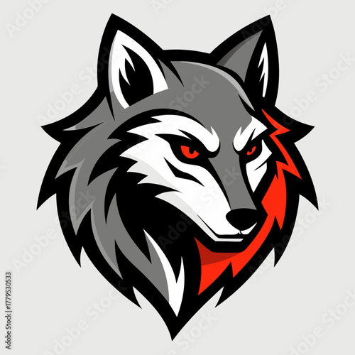 Fierce wolf head with red eyes and fiery mane silhouette