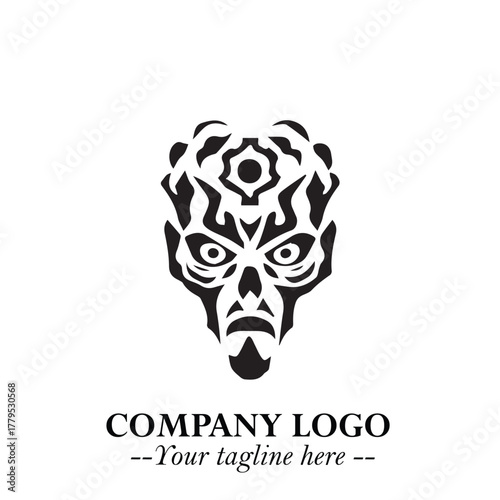 Head of Zombie Logo Symbol in Black on the White Background with Horror Minimal Vector Design