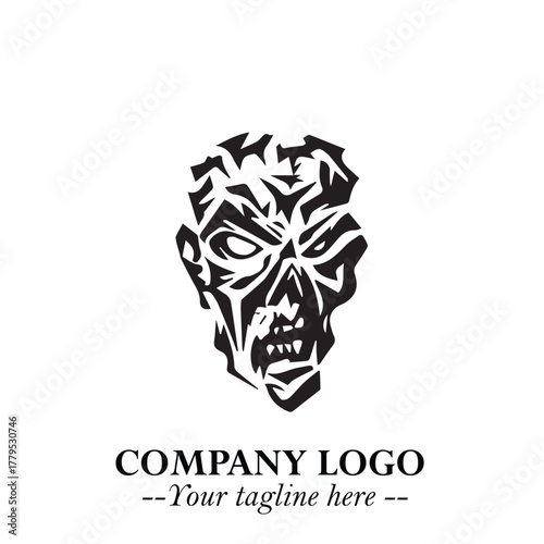 Head of Zombie Logo Symbol in Black on the White Background with Horror Minimal Vector Design