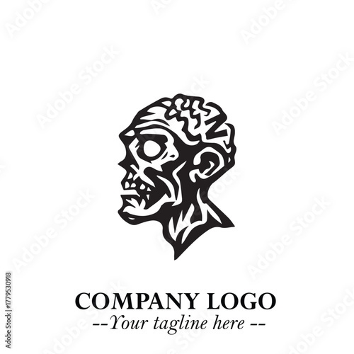 Head of Zombie Logo Symbol in Black on the White Background with Horror Minimal Vector Design