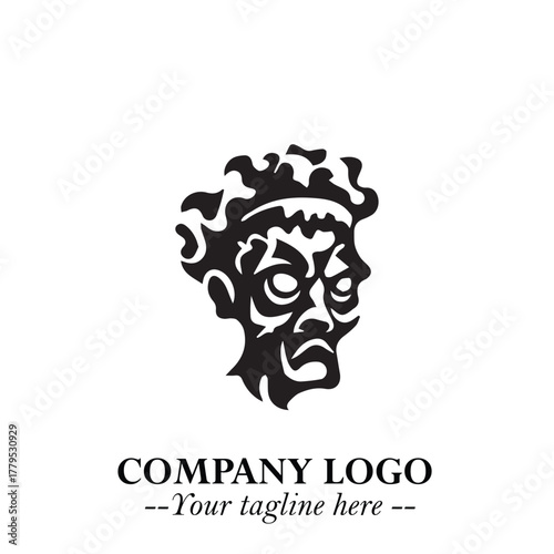 Head of Zombie Logo Symbol in Black on the White Background with Horror Minimal Vector Design