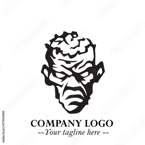 Head of Zombie Logo Symbol in Black on the White Background with Horror Minimal Vector Design