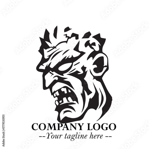 Head of Zombie Logo Symbol in Black on the White Background with Horror Minimal Vector Design