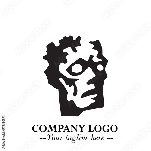 Head of Zombie Logo Symbol in Black on the White Background with Horror Minimal Vector Design