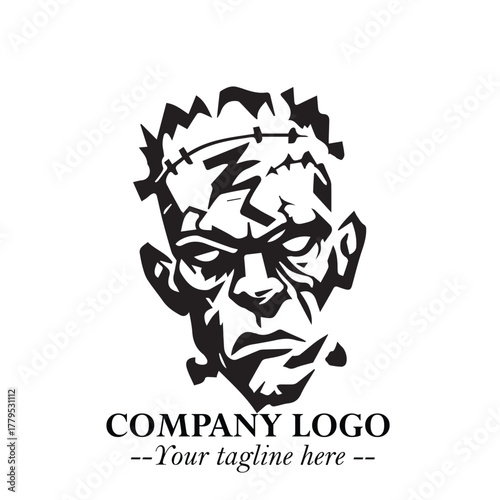 Head of Zombie Logo Symbol in Black on the White Background with Horror Minimal Vector Design