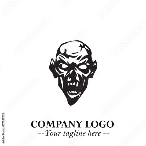 Head of Zombie Logo Symbol in Black on the White Background with Horror Minimal Vector Design