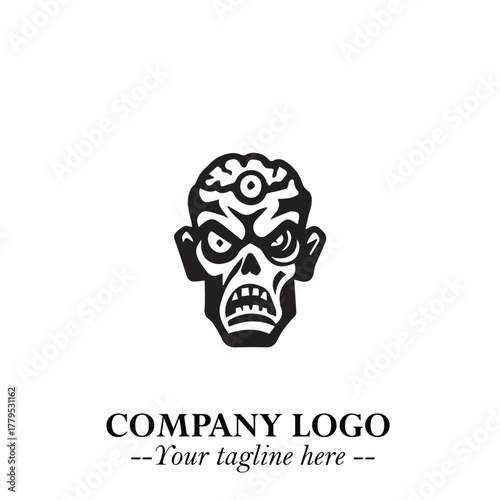 Head of Zombie Logo Symbol in Black on the White Background with Horror Minimal Vector Design
