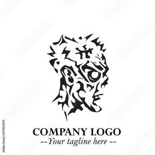 Head of Zombie Logo Symbol in Black on the White Background with Horror Minimal Vector Design