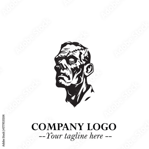 Head of Zombie Logo Symbol in Black on the White Background with Horror Minimal Vector Design