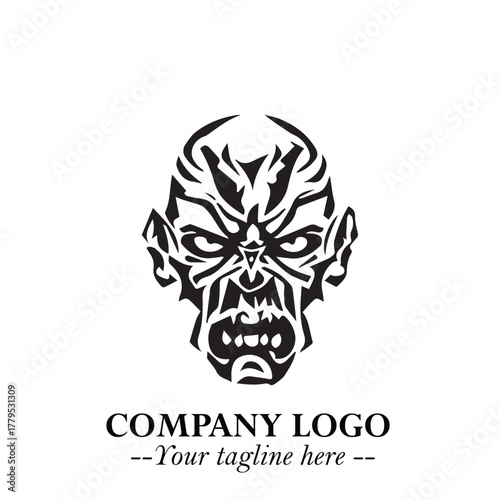 Head of Zombie Logo Symbol in Black on the White Background with Horror Minimal Vector Design