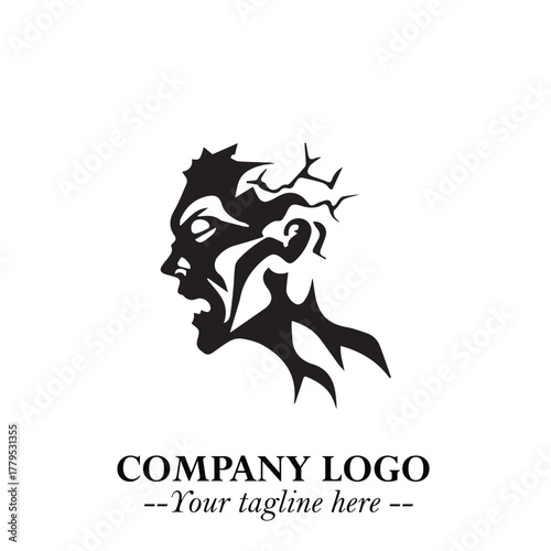 Head of Zombie Logo Symbol in Black on the White Background with Horror Minimal Vector Design