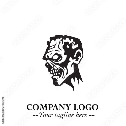 Head of Zombie Logo Symbol in Black on the White Background with Horror Minimal Vector Design