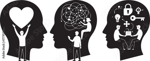 Emotional intelligence chaotic mind and collaborative thinking concept vector illustration