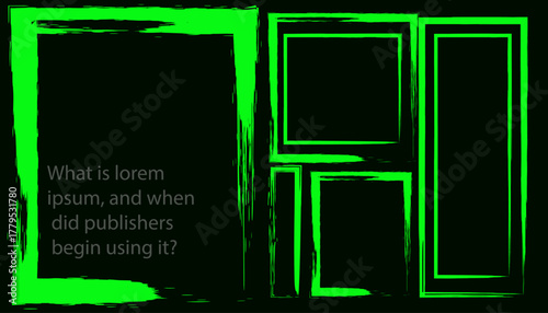 Abstract green frame borders on black background for graphic design usage