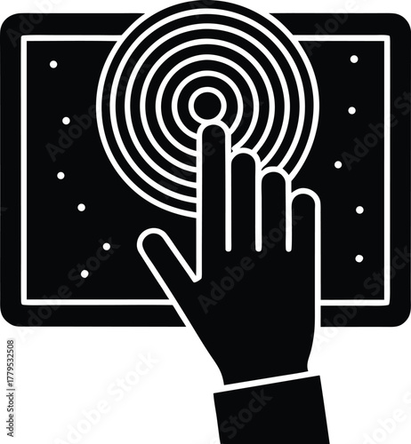 Hand touching screen with ripple effect digital interface gesture technology