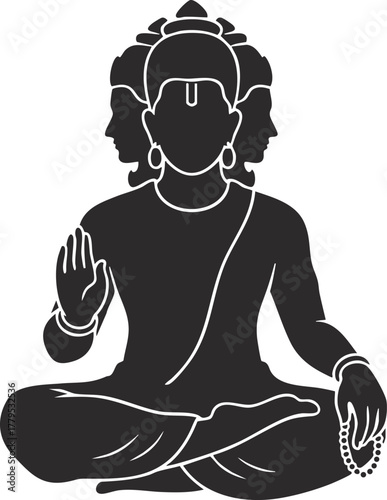 vector Illustration of Hindu God Brahma with Three Faces