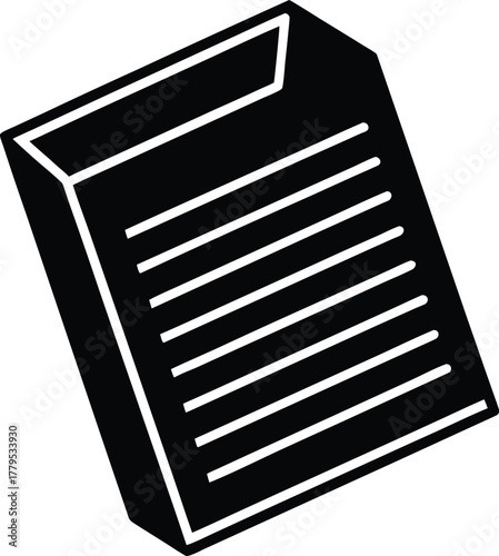 Minimalist black silhouette of a file document folder on transparent background