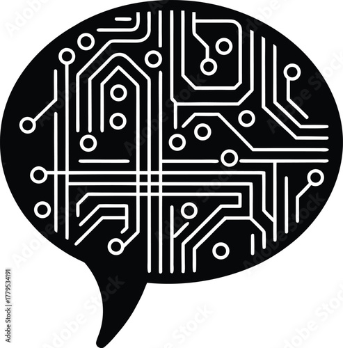 Artificial intelligence brain circuit inside a speech bubble for tech communication