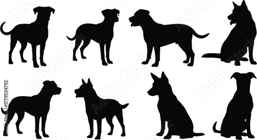Collection of Dog Silhouettes in Various Poses