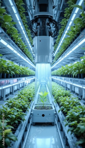Automated Hydroponics Farming, Indoor Greenhouse, Plant Growth Technology, Futuristic Design