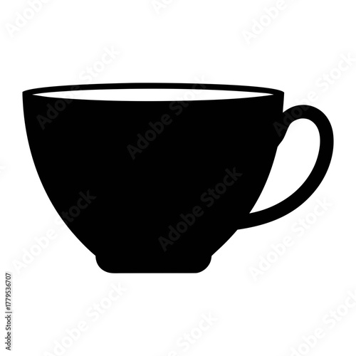 Black coffee cup vector graphic for cafe menu design and hot drink illustration and tea time icon