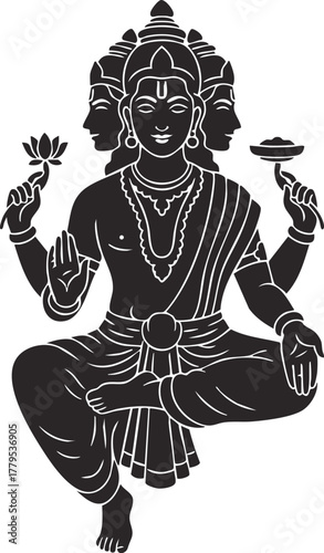 vector Illustration of Hindu God Brahma with Three Faces