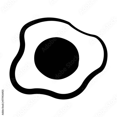 Black and white drawing of a fried egg breakfast food illustration vector graphic design art
