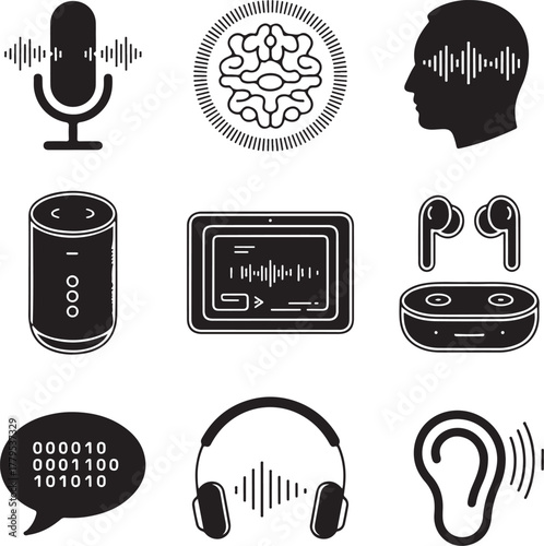 Nine A I Voice Assistant Icons with Transparent Background AI voice assistant icon