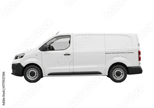 White delivery van PNG isolated on transparent background, commercial vehicle for transportation and logistics