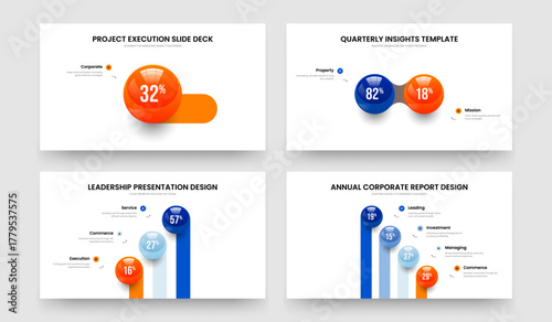 Visual Review 1 2 3 4 Step Graph Presentation Template Bundle. Advertising Briefing One Two Three Four Option Chart Frame Design Vector Illustration Collection.