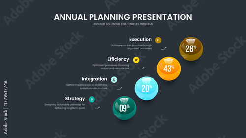Professional Launch 4 Option Diagram Slide Design. Creative Briefing Frame Layout Vector Illustration. Clean Innovation Four Element Chart Slideshow Template.