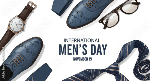 International Men s Day Vector Illustration Fashion Accessories Layout