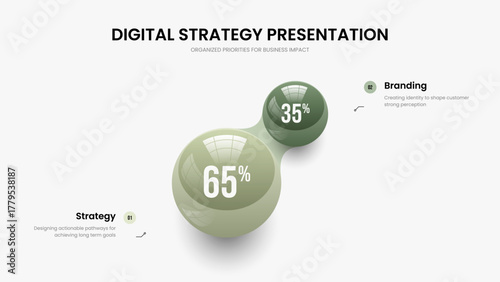 Enterprise Review Frame Design Vector Illustration. Financial Analysis Two Option Chart Slideshow Layout. Elegant Report 2 Element Infographic Presentation Template.