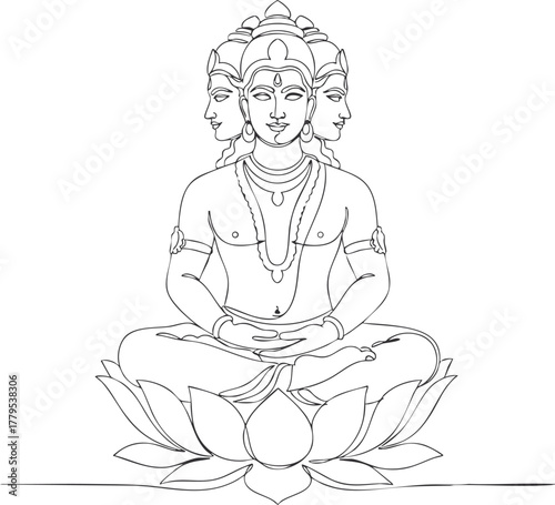 vector Illustration of Hindu God Brahma with Three Faces