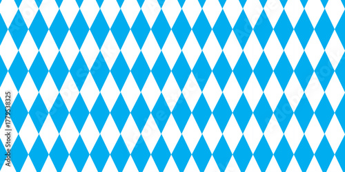Seamless Bavarian blue and white diamond pattern vector, traditional Oktoberfest background.
