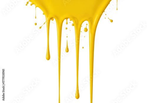Bright yellow paint dripping isolated PNG, vibrant color splash for design elements and creative projects on transparent background