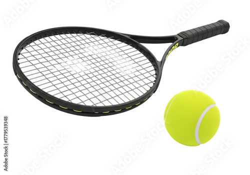 Tennis racket and ball isolated on transparent background
