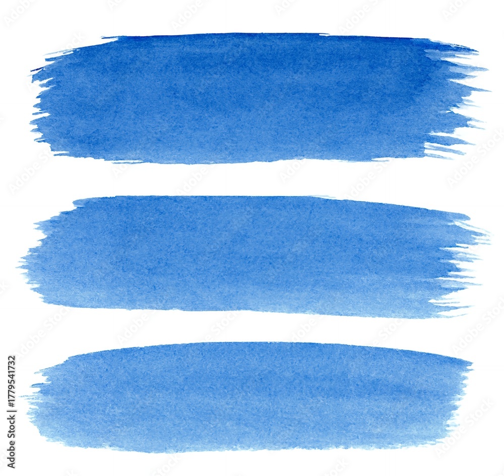 Naklejka premium Three horizontal watercolor brush strokes in shades of blue