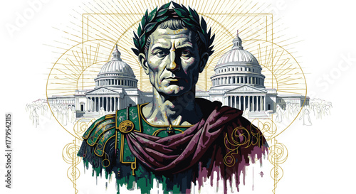 Ancient Roman General Standing Before Government Buildings Illustration
