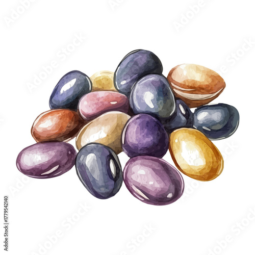A Watercolor painting of navy beans, delicately hand-painted with artistic brush strokes, minimal layout, white background, vector EPS. vector illustration